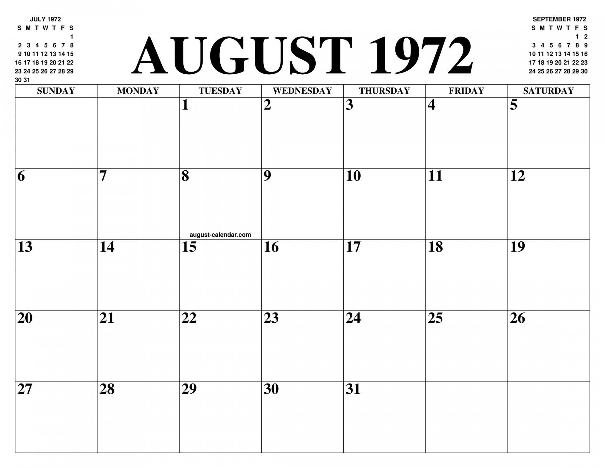 AUGUST  CALENDAR OF THE MONTH: FREE PRINTABLE AUGUST CALENDAR