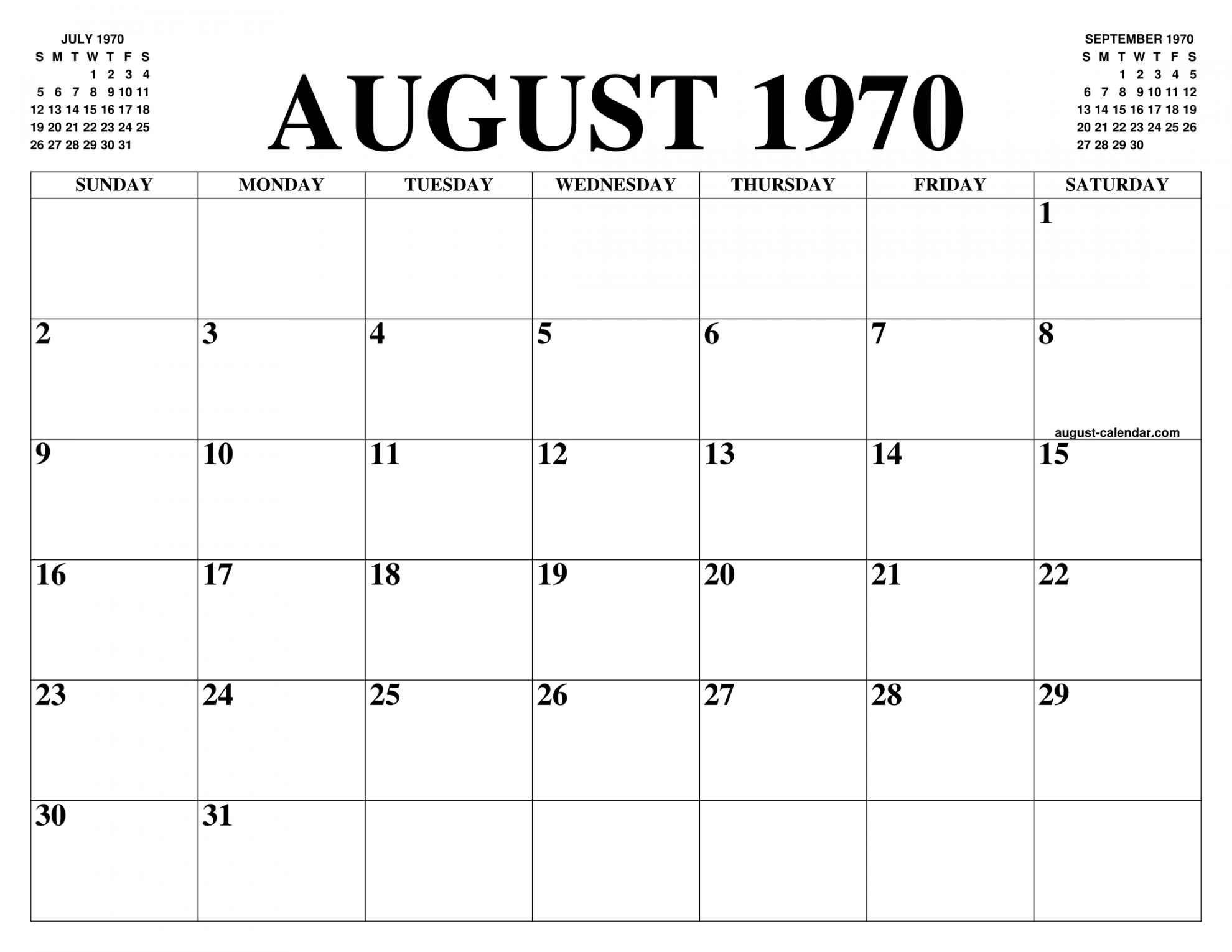 AUGUST  CALENDAR OF THE MONTH: FREE PRINTABLE AUGUST CALENDAR