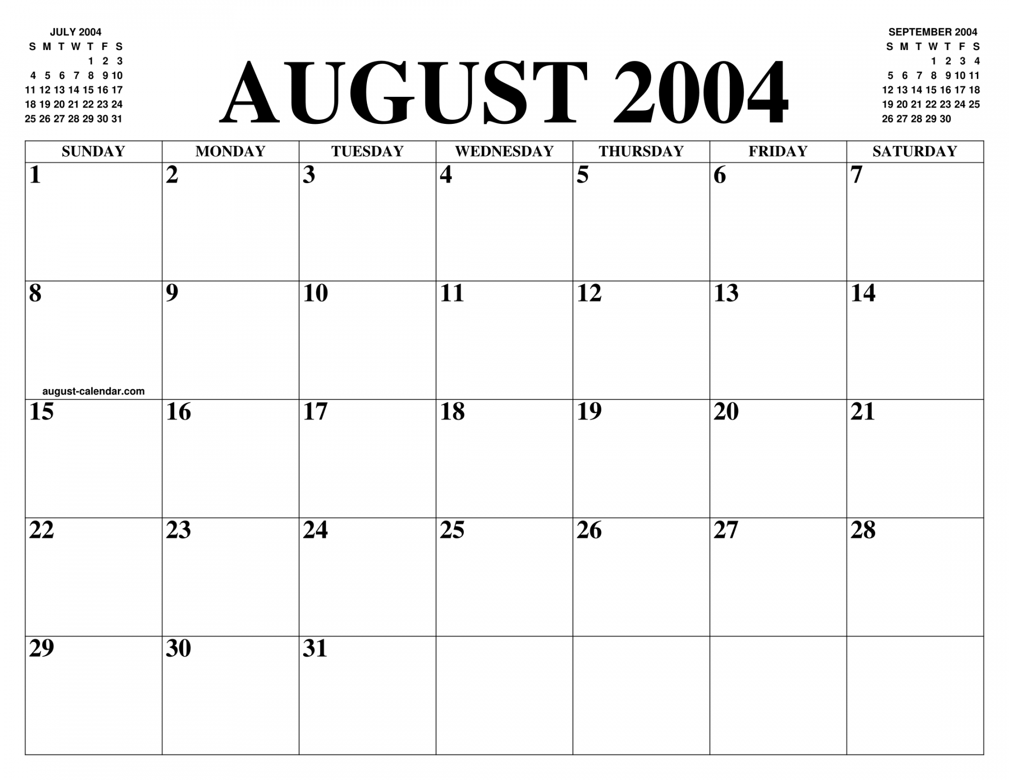 AUGUST  CALENDAR OF THE MONTH: FREE PRINTABLE AUGUST CALENDAR