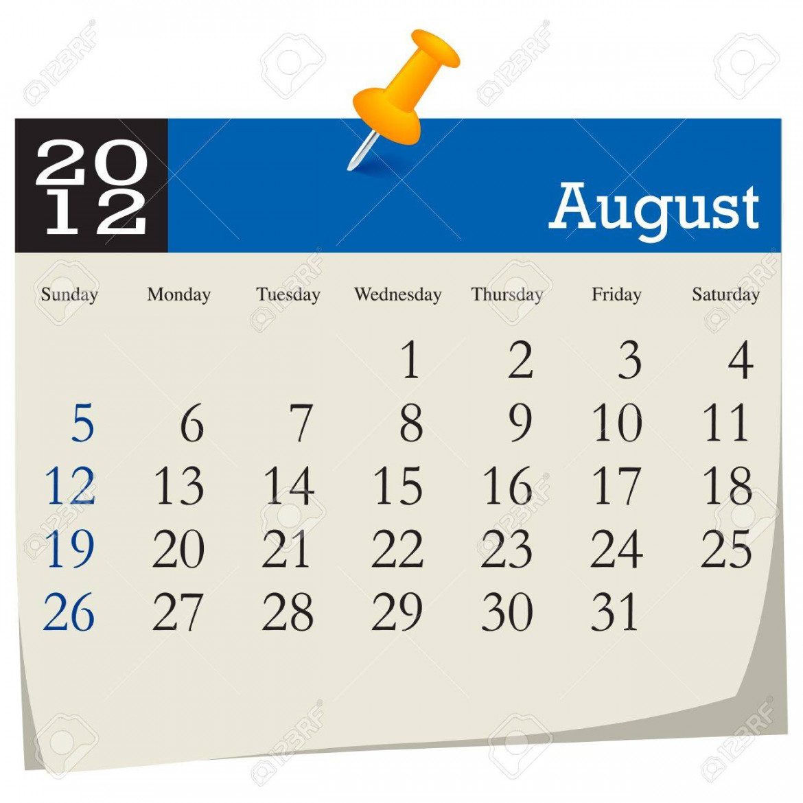 August  Calendar Royalty Free SVG, Cliparts, Vectors, and