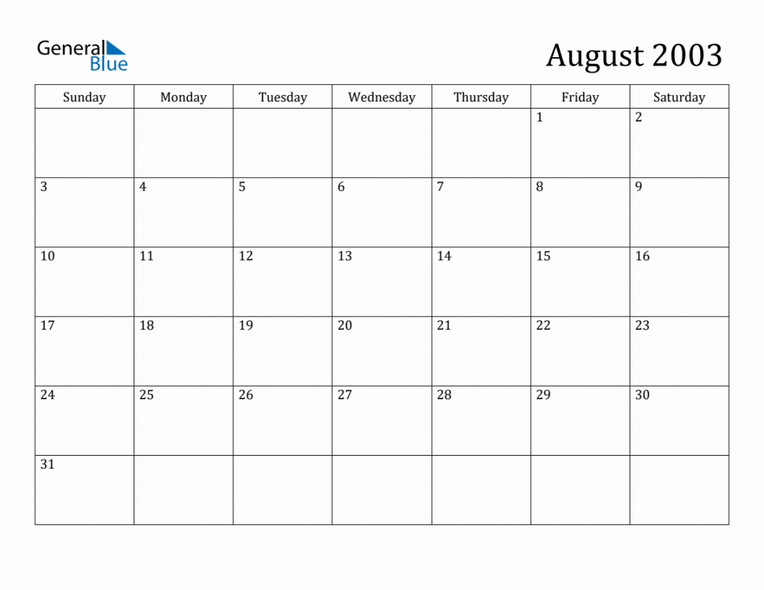 August  Monthly Calendar