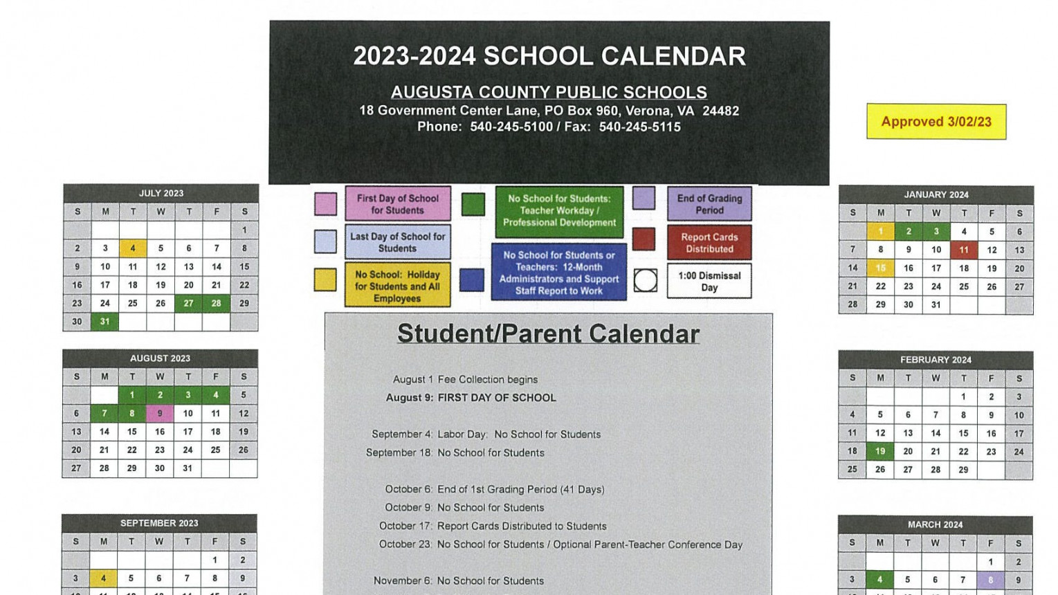 Augusta County Schools - calendar for students