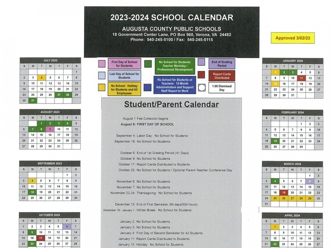 Augusta County Schools - calendar for students