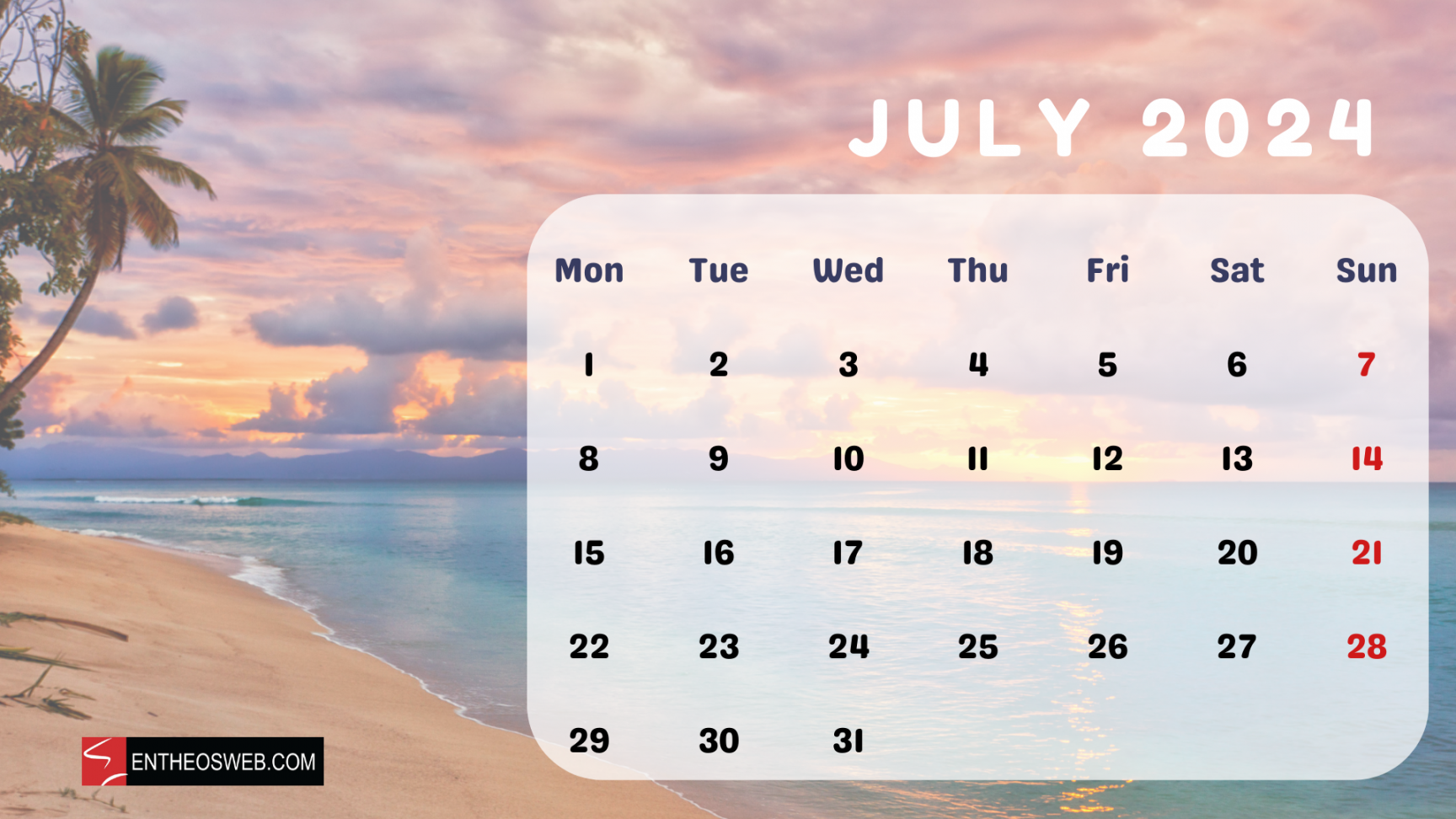 Beaches  Calendar – Printable & Desktop Wallpaper  EntheosWeb