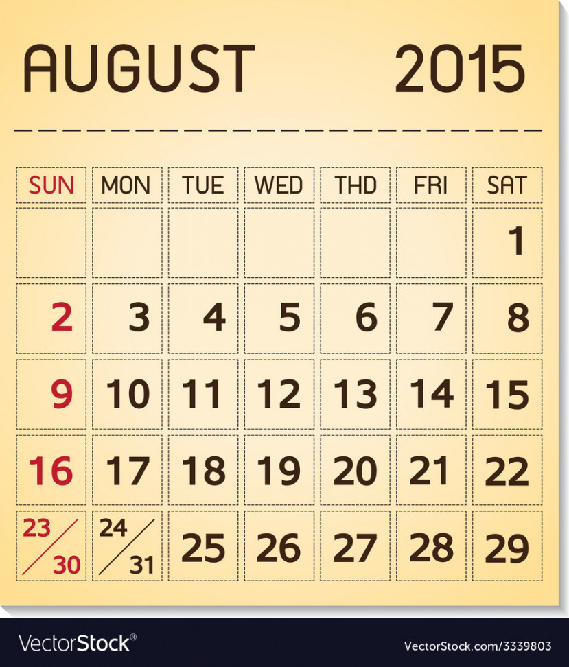 Calendar   august Royalty Free Vector Image