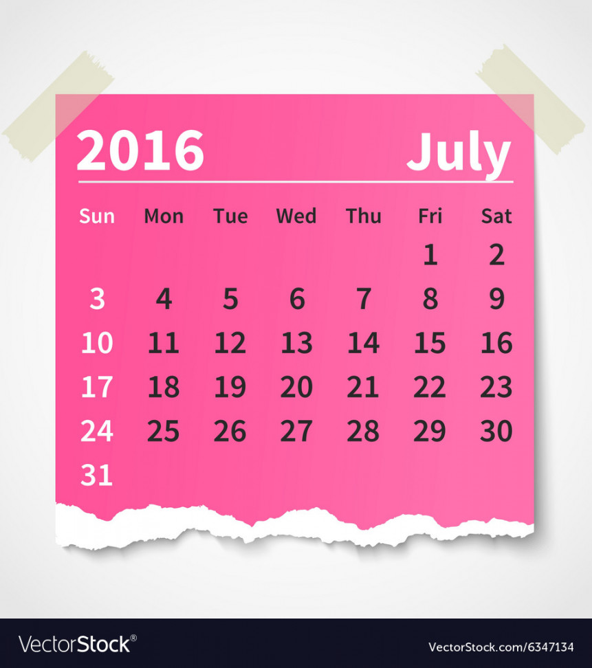 Calendar july  colorful torn paper Royalty Free Vector