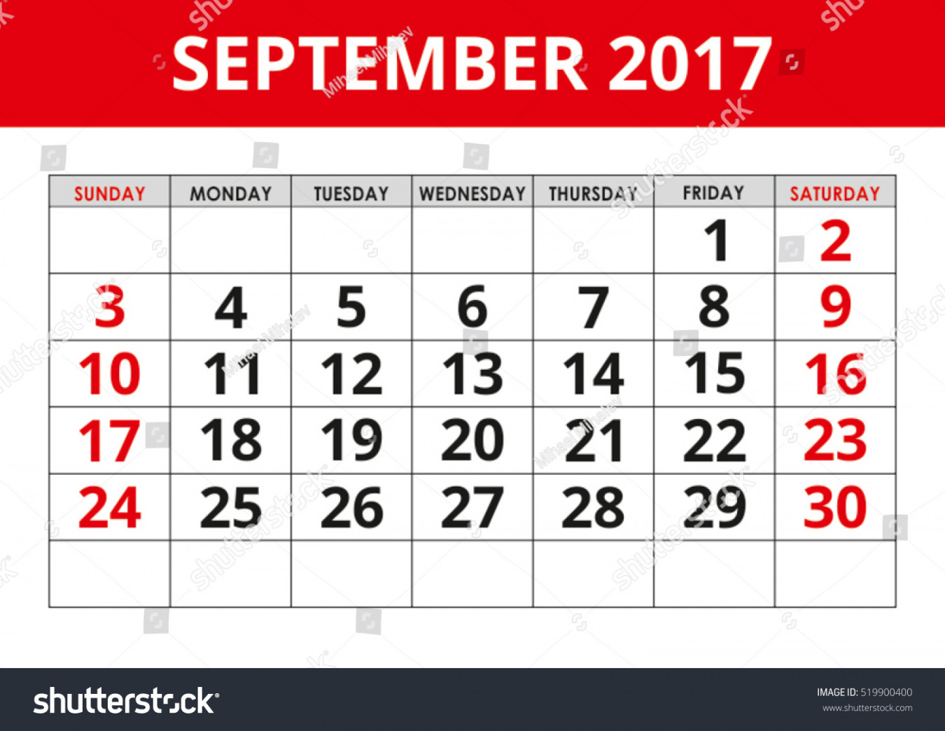 Calendar  Month September Stock Vector (Royalty Free