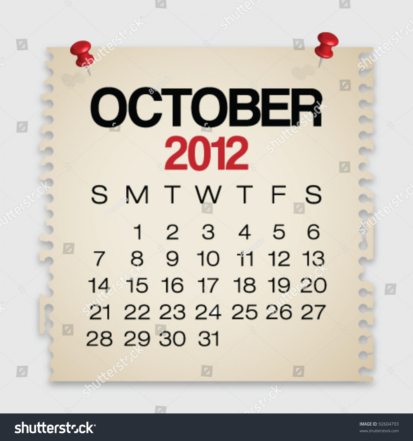 Calendar October Old Torn Paper Stock Vector (Royalty Free