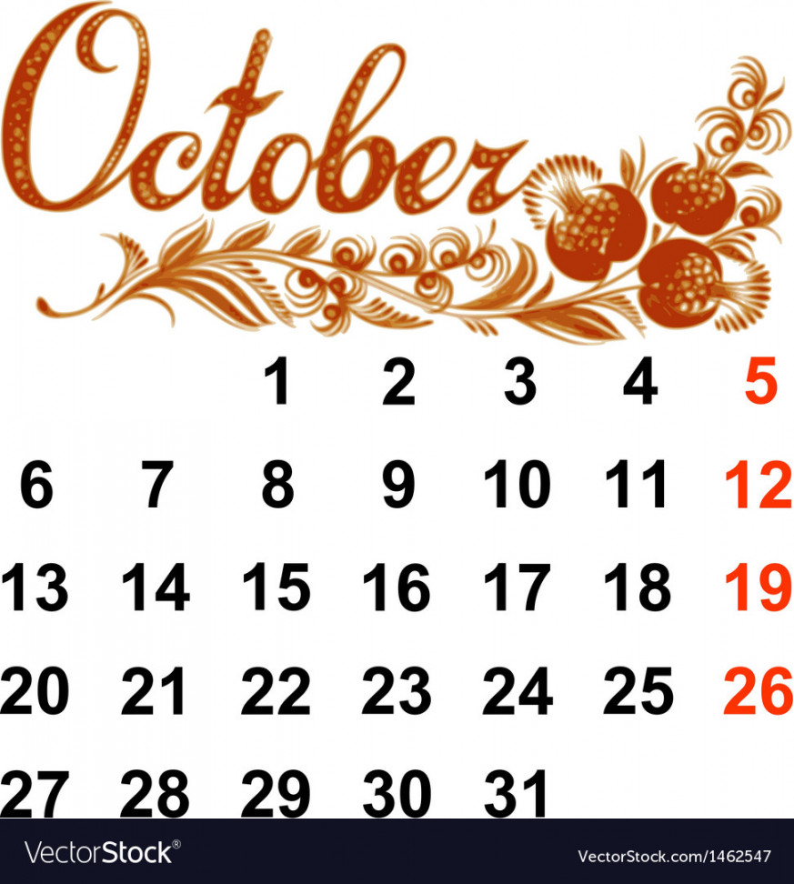 Calendar october  Royalty Free Vector Image