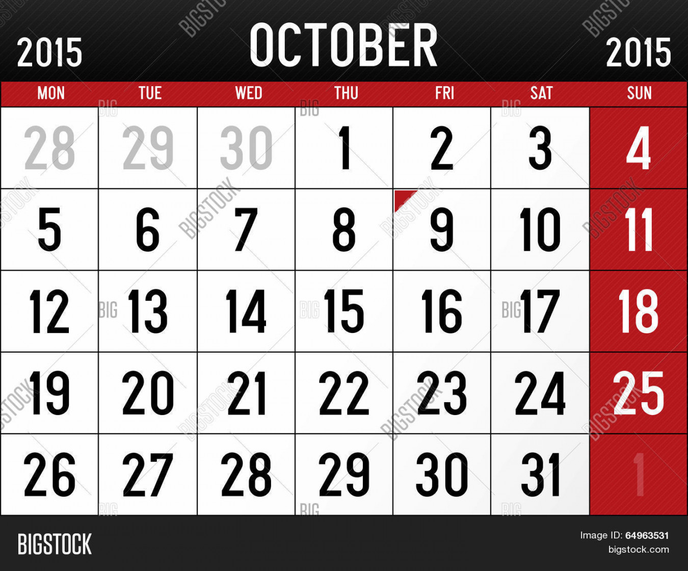 Calendar October  Vector & Photo (Free Trial)  Bigstock