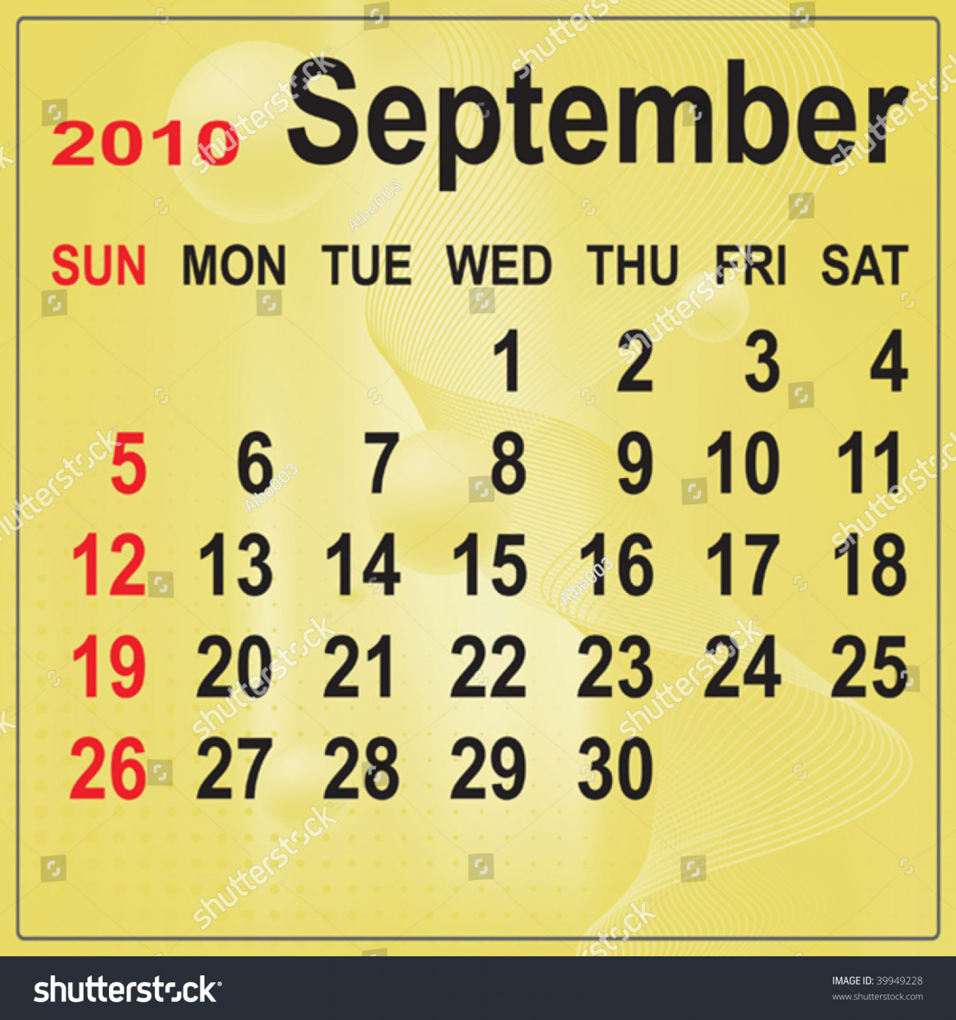 Calendar September  On Abstract Background Stock Vector