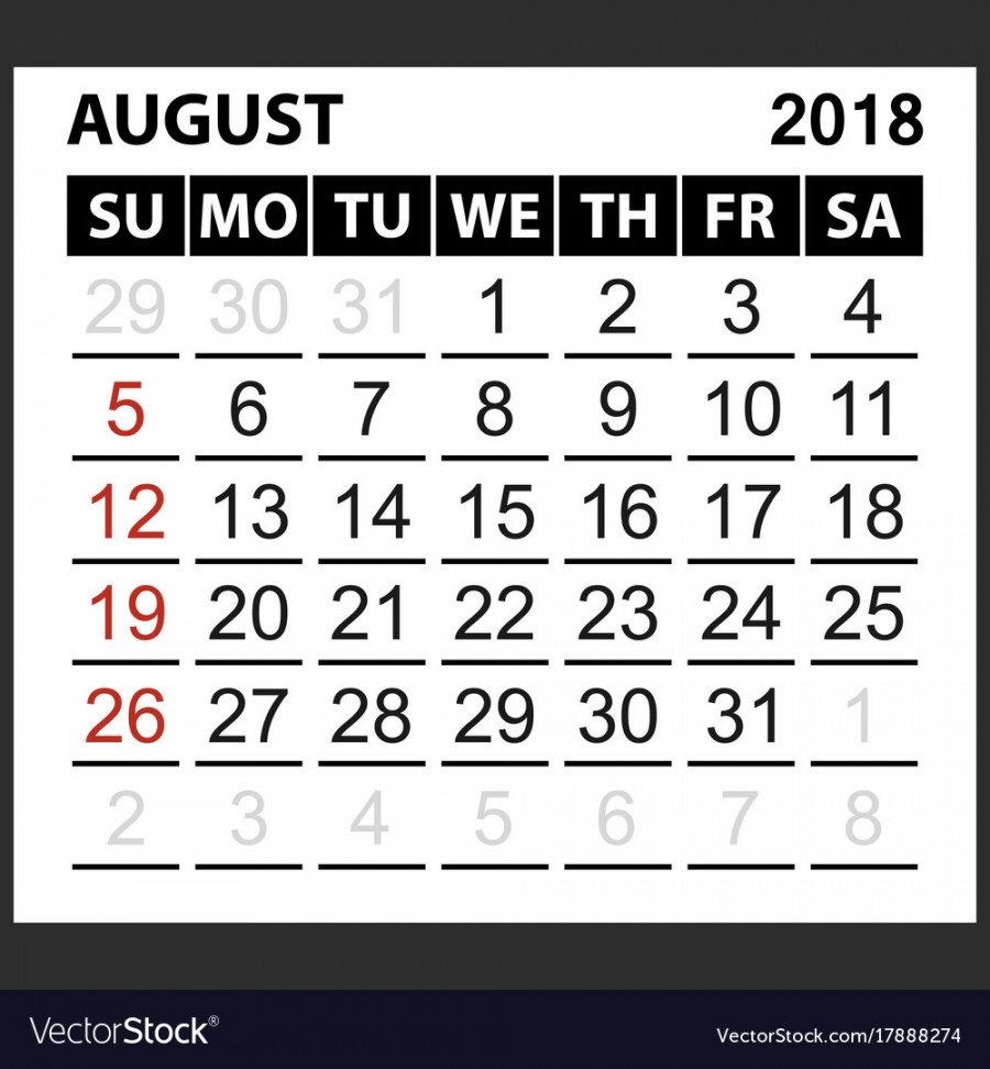 Calendar sheet august  Royalty Free Vector Image