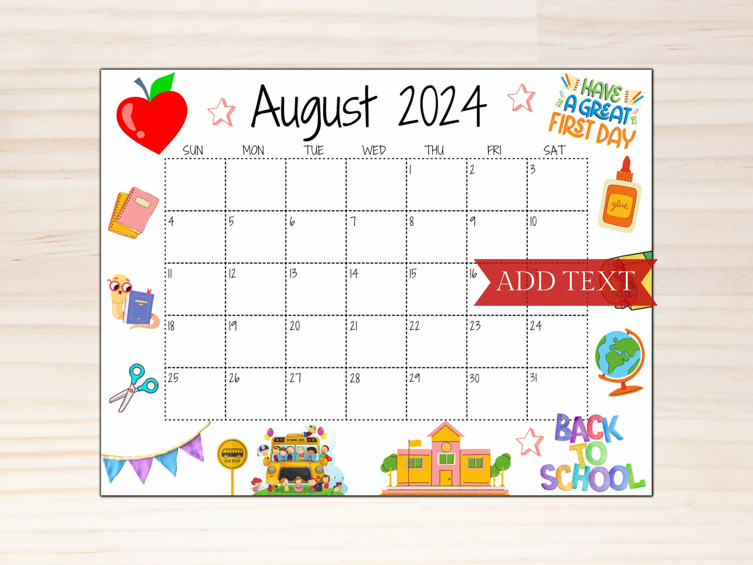 EDITABLE August  Calendar, Printable Calendar , Back to