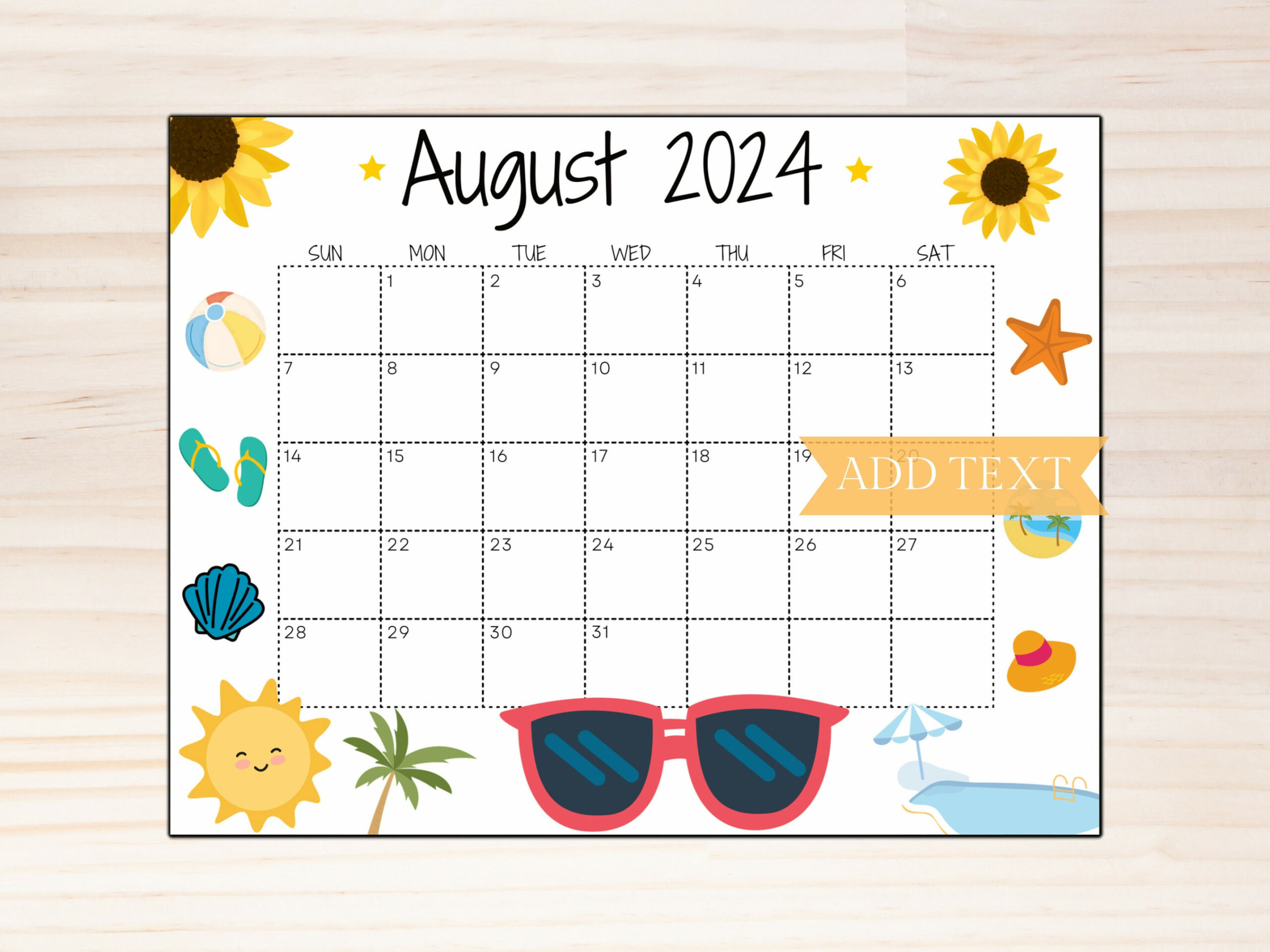 EDITABLE August  Calendar, Printable Wall Calendar