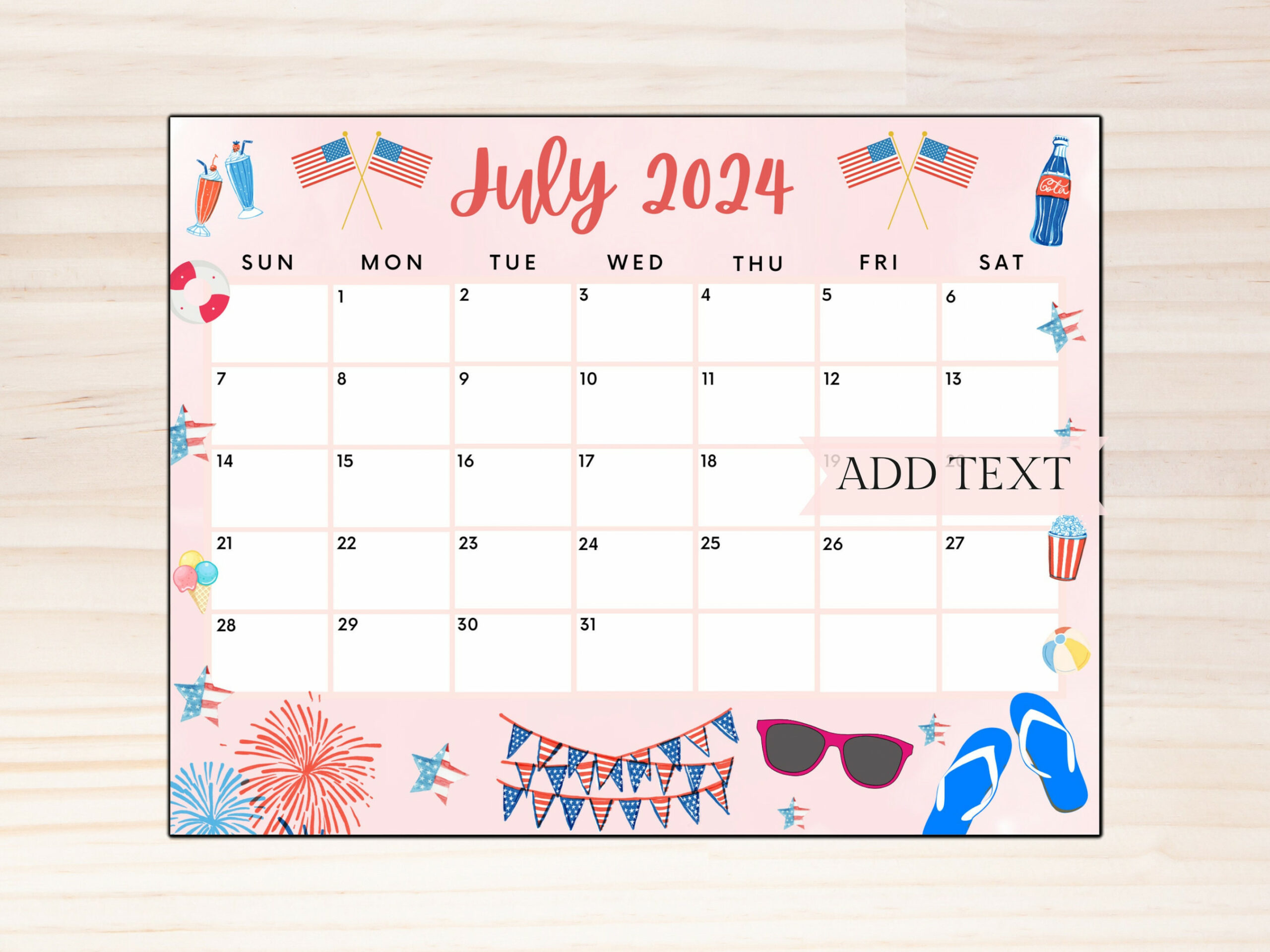 EDITABLE July  Wall Calendar, Printable Classroom Calendar