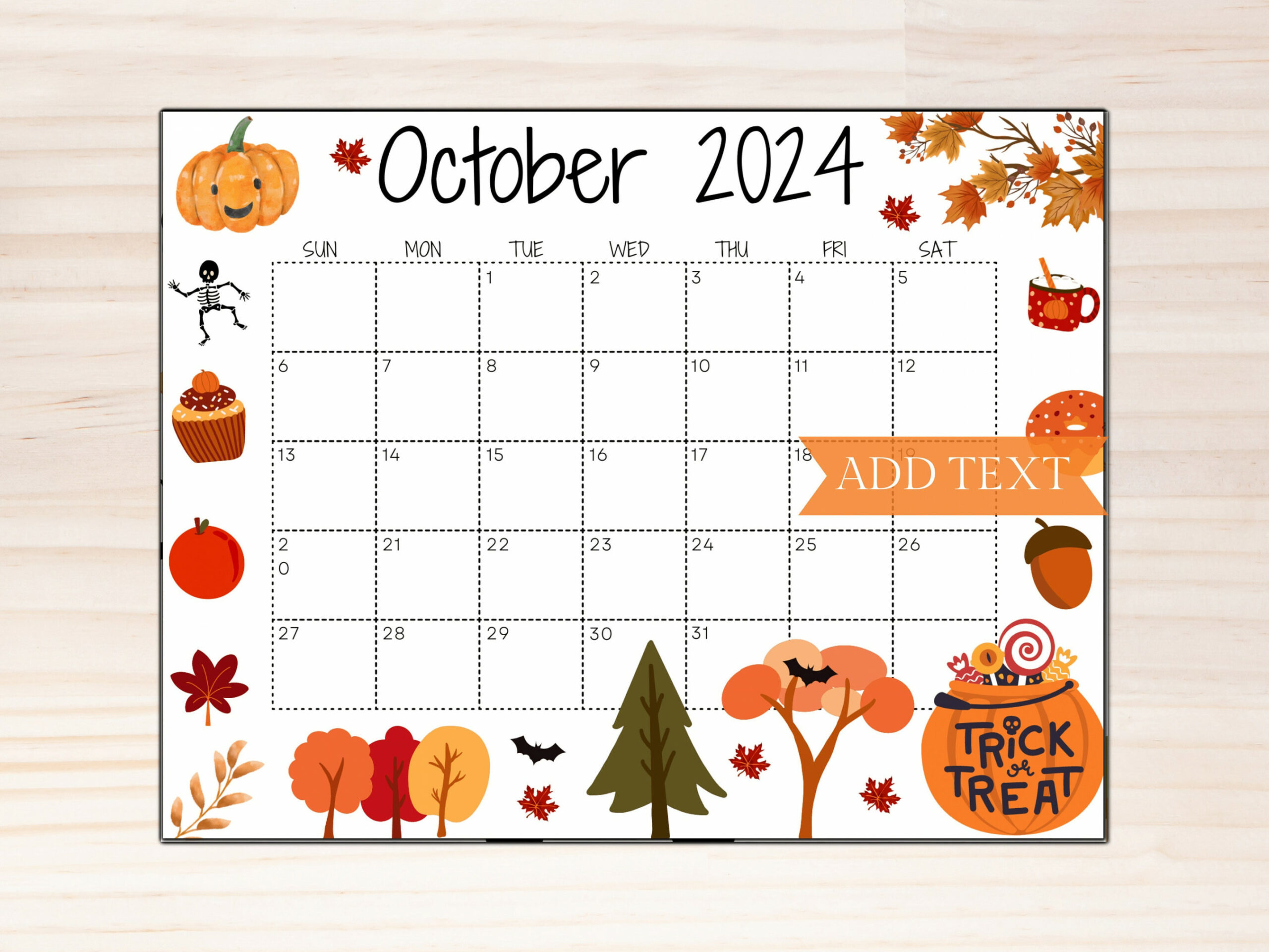 Editable October  Calendar, Printable Calendar, School