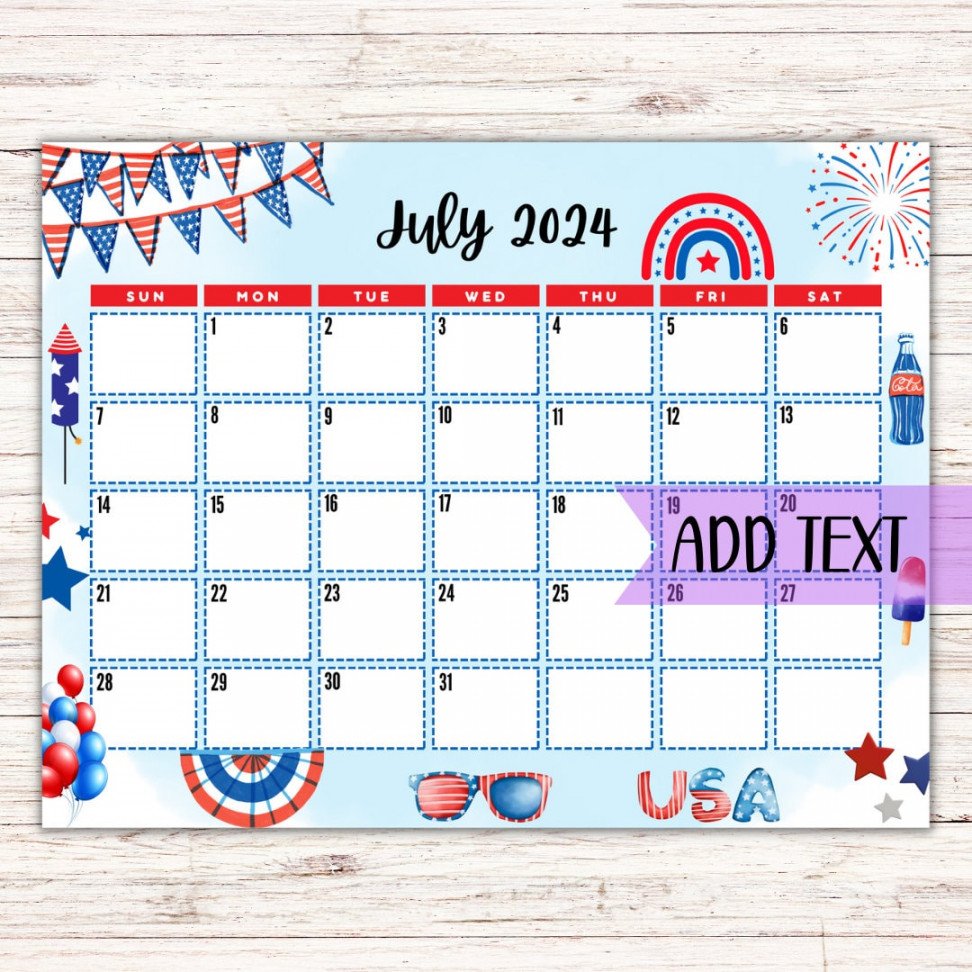 EDITABLE Printable July Calendar  Cute th of July Calendar Family  Calendar July  Calendar Fillable Calendar - Etsy