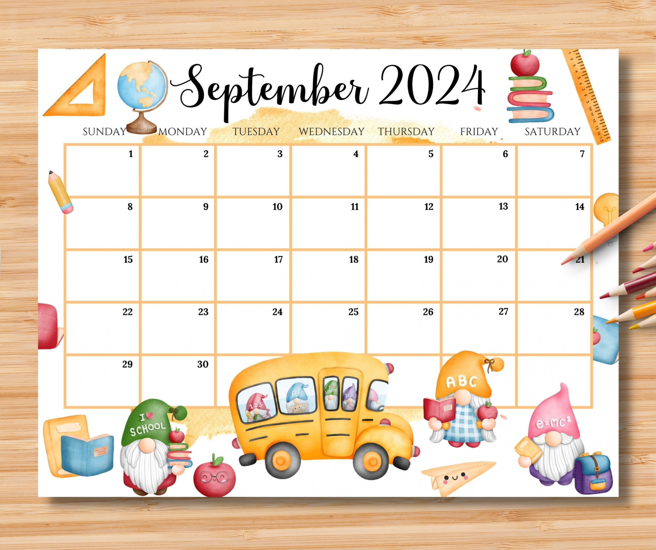 EDITABLE September  Calendar, Back to School Planner With Cute