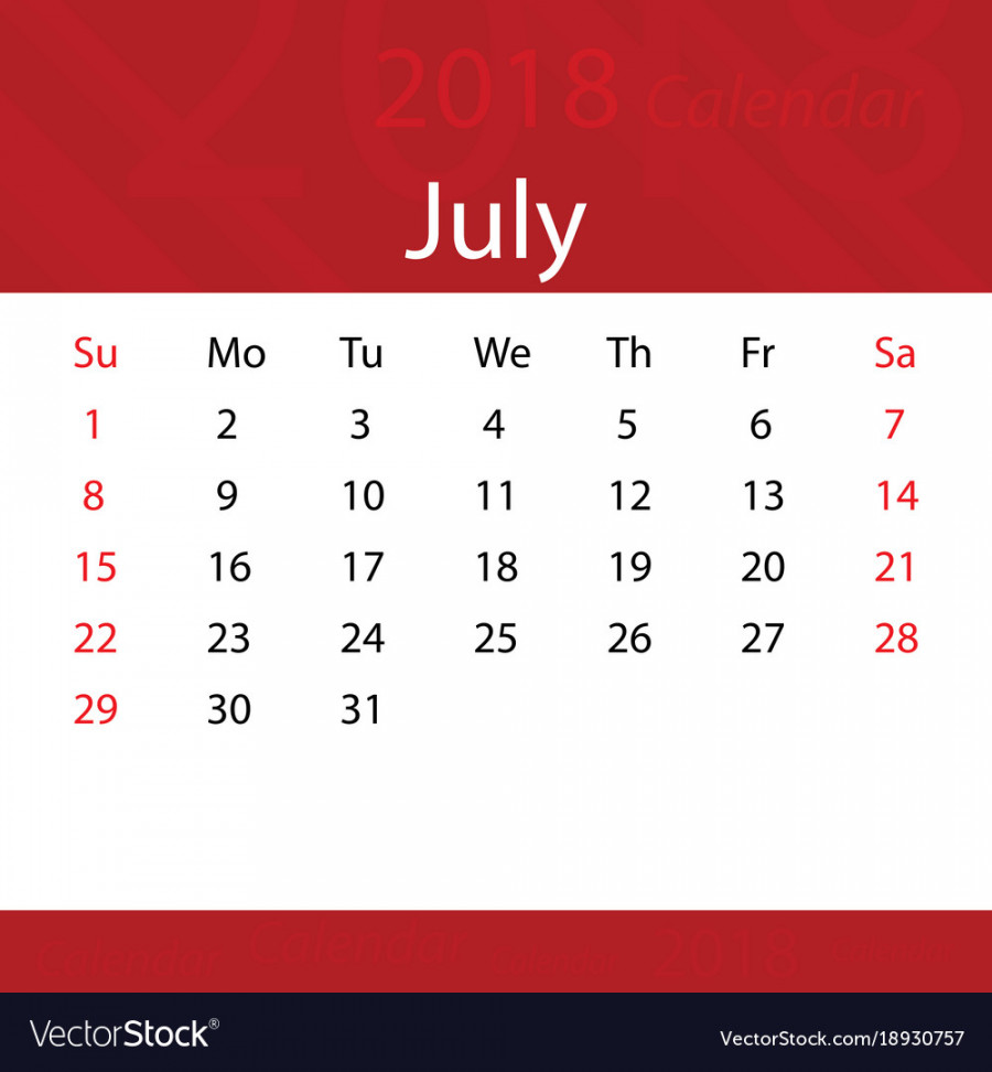 July  calendar popular red premium Royalty Free Vector