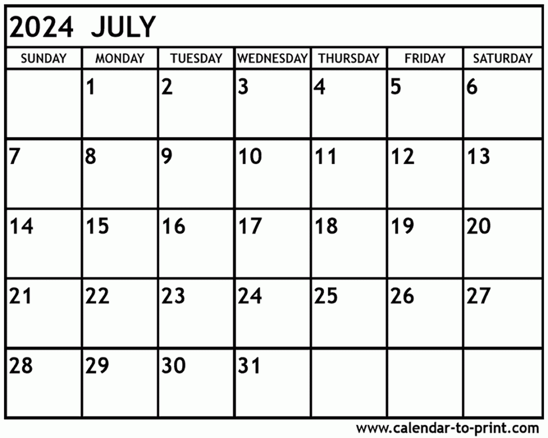 July  Calendar Printable