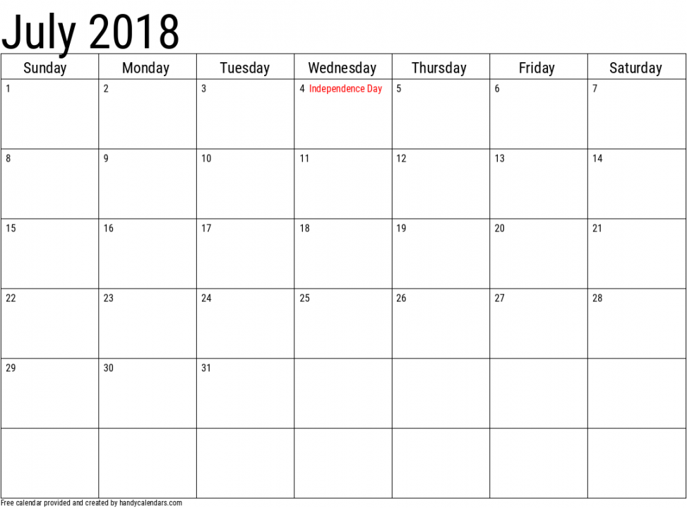 July Calendars - Handy Calendars