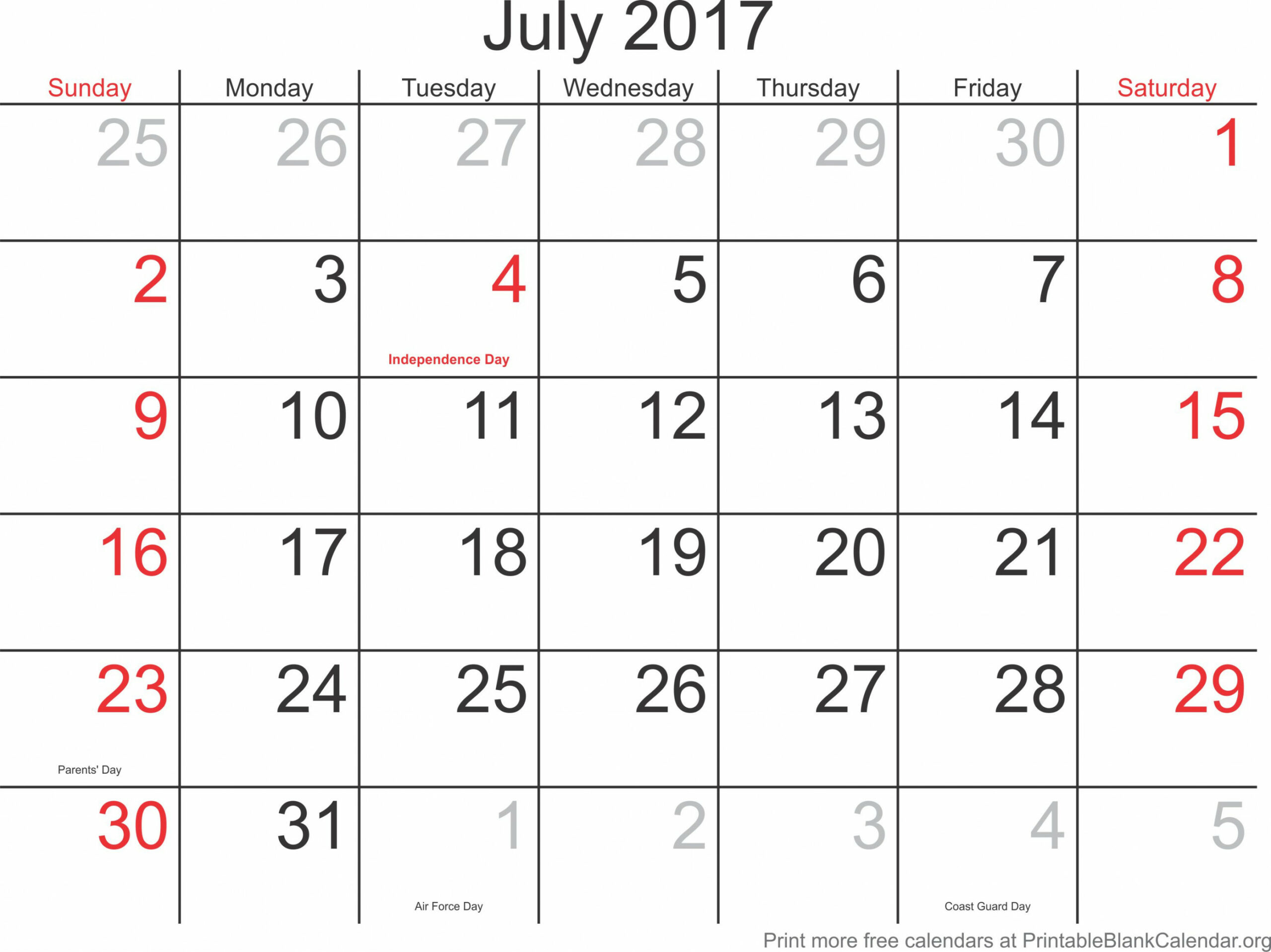 July  Printable Calendar - Printable Blank Calendar