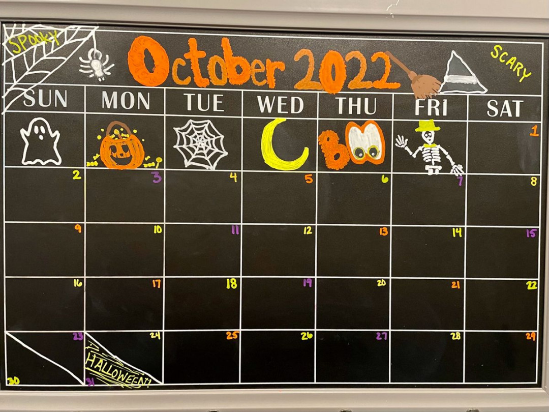 October Calendar  Chalkboard calendar, Weekly chalkboard calendar