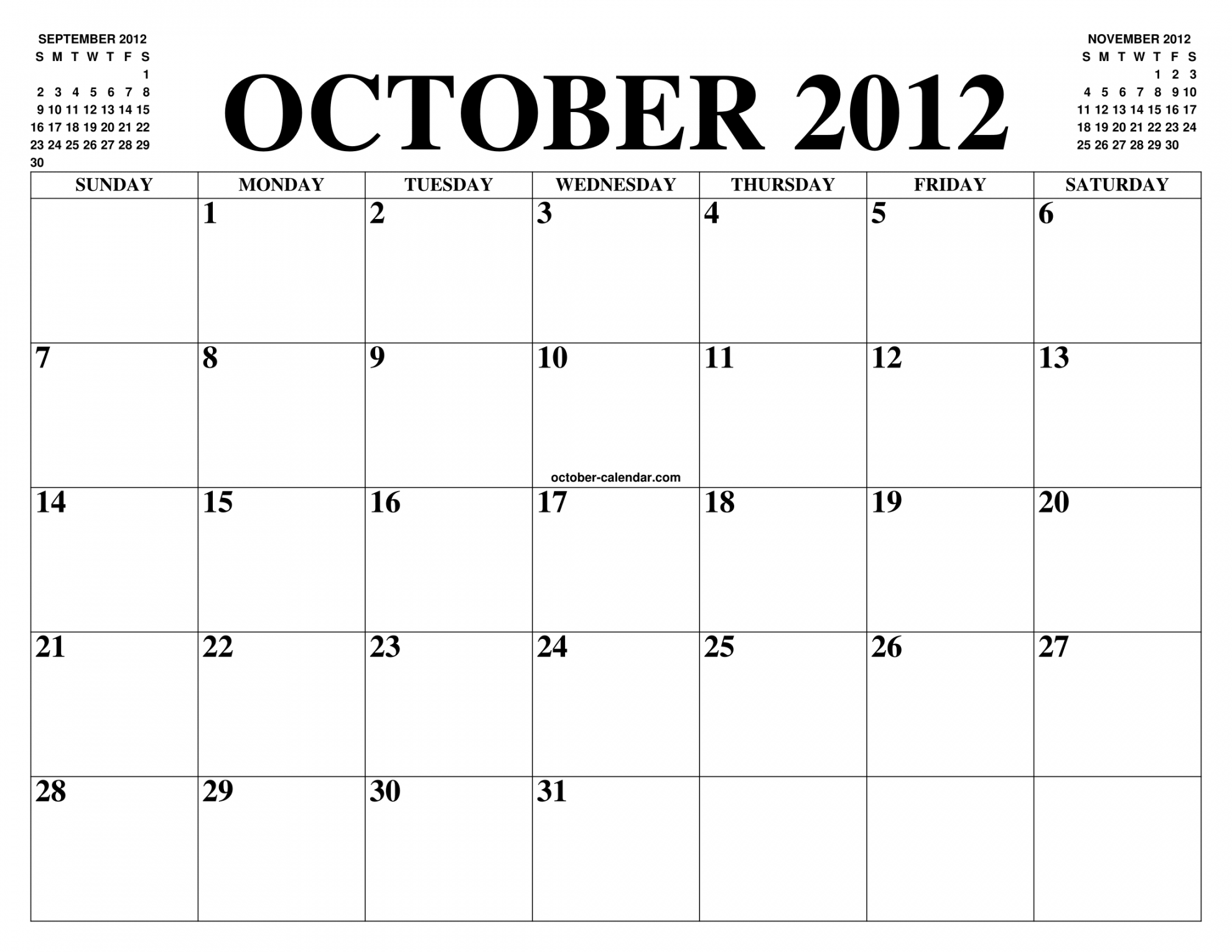 OCTOBER  CALENDAR OF THE MONTH: FREE PRINTABLE OCTOBER