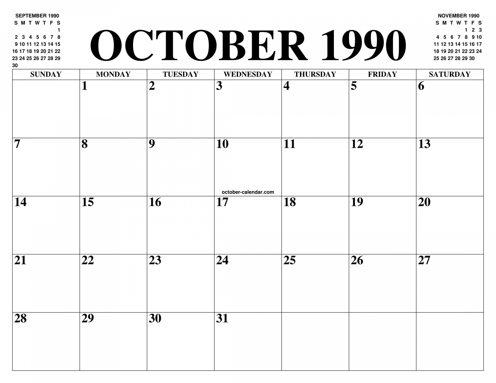 OCTOBER  CALENDAR OF THE MONTH: FREE PRINTABLE OCTOBER