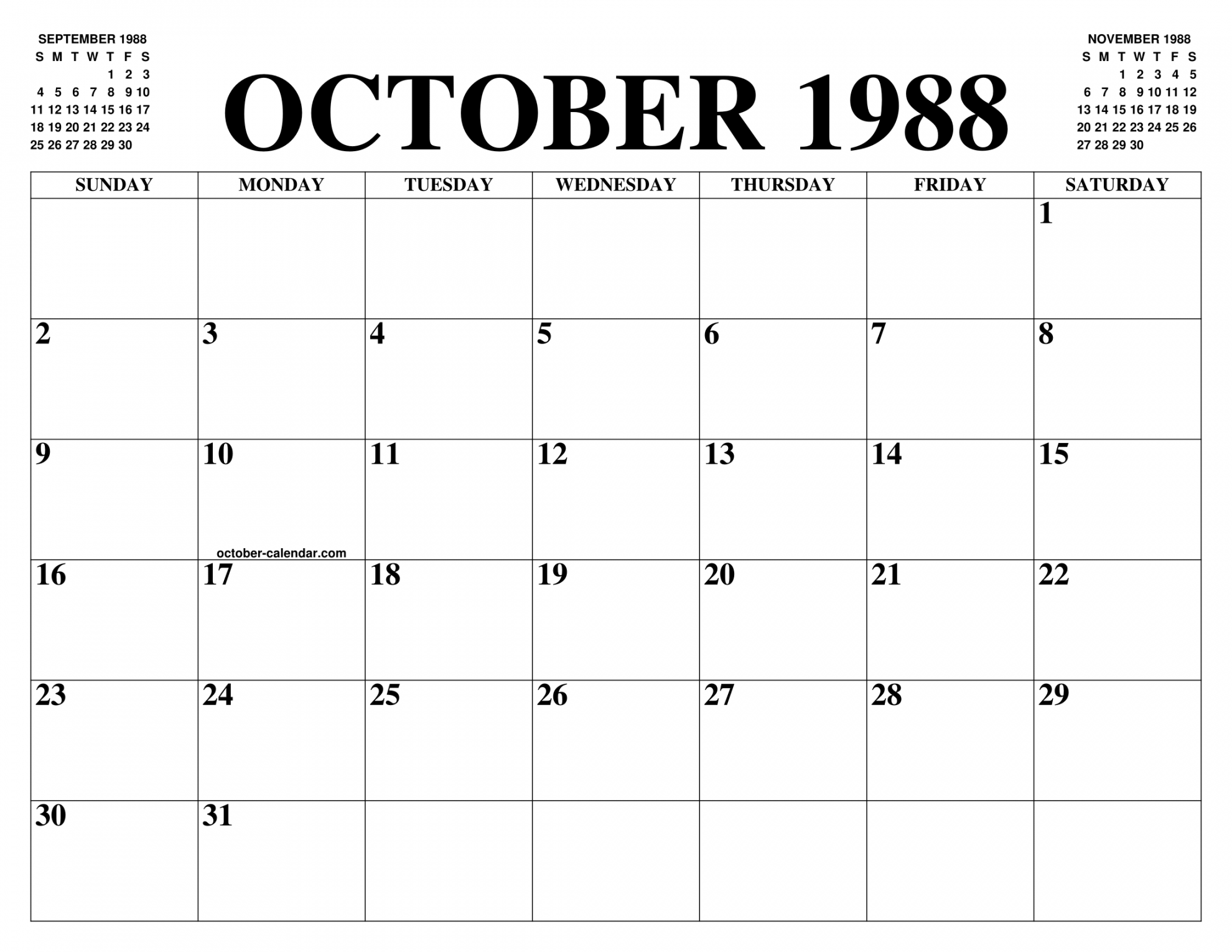 OCTOBER  CALENDAR OF THE MONTH: FREE PRINTABLE OCTOBER