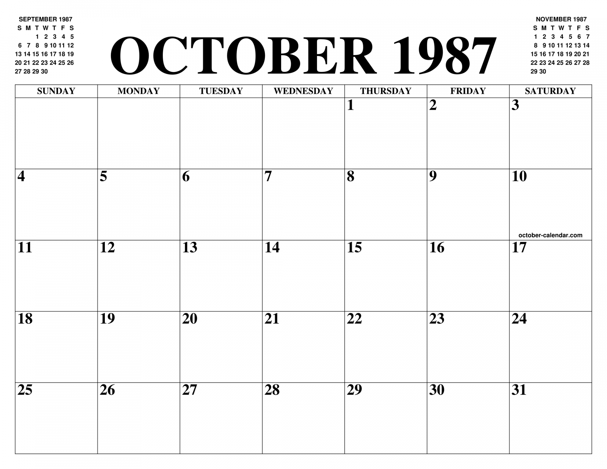 OCTOBER  CALENDAR OF THE MONTH: FREE PRINTABLE OCTOBER