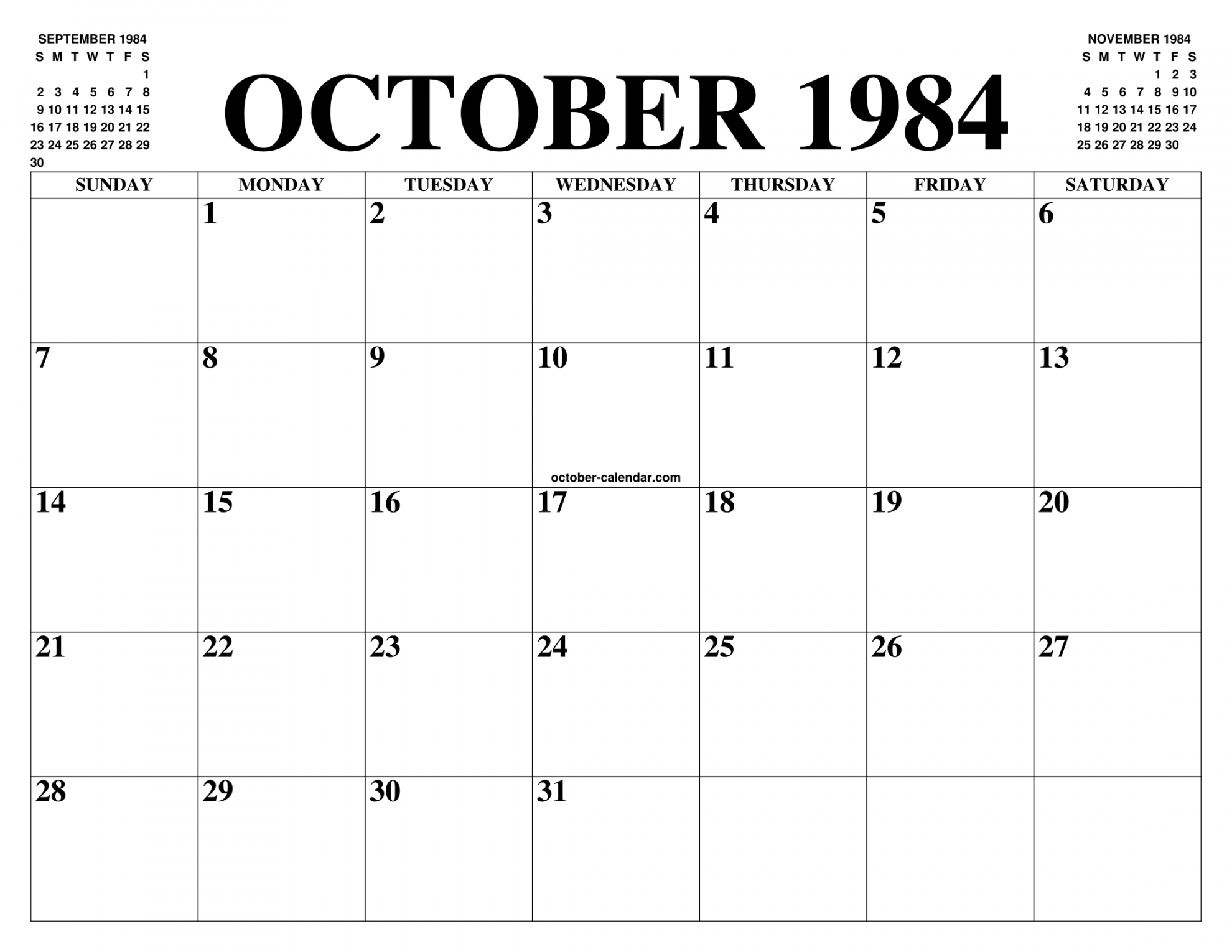 OCTOBER  CALENDAR OF THE MONTH: FREE PRINTABLE OCTOBER