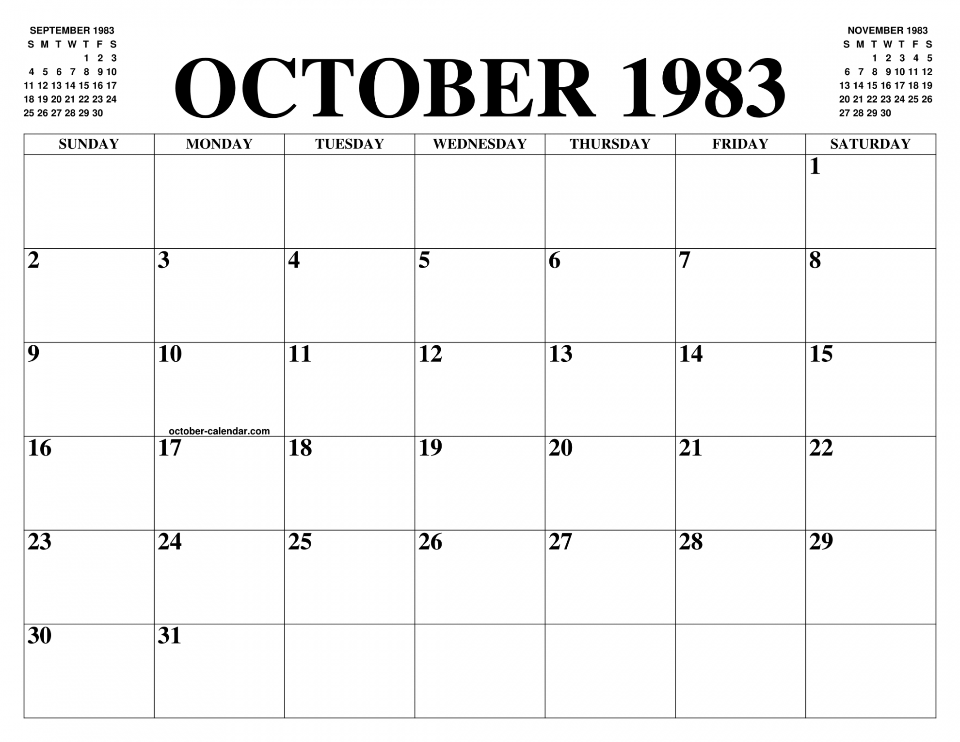 OCTOBER  CALENDAR OF THE MONTH: FREE PRINTABLE OCTOBER