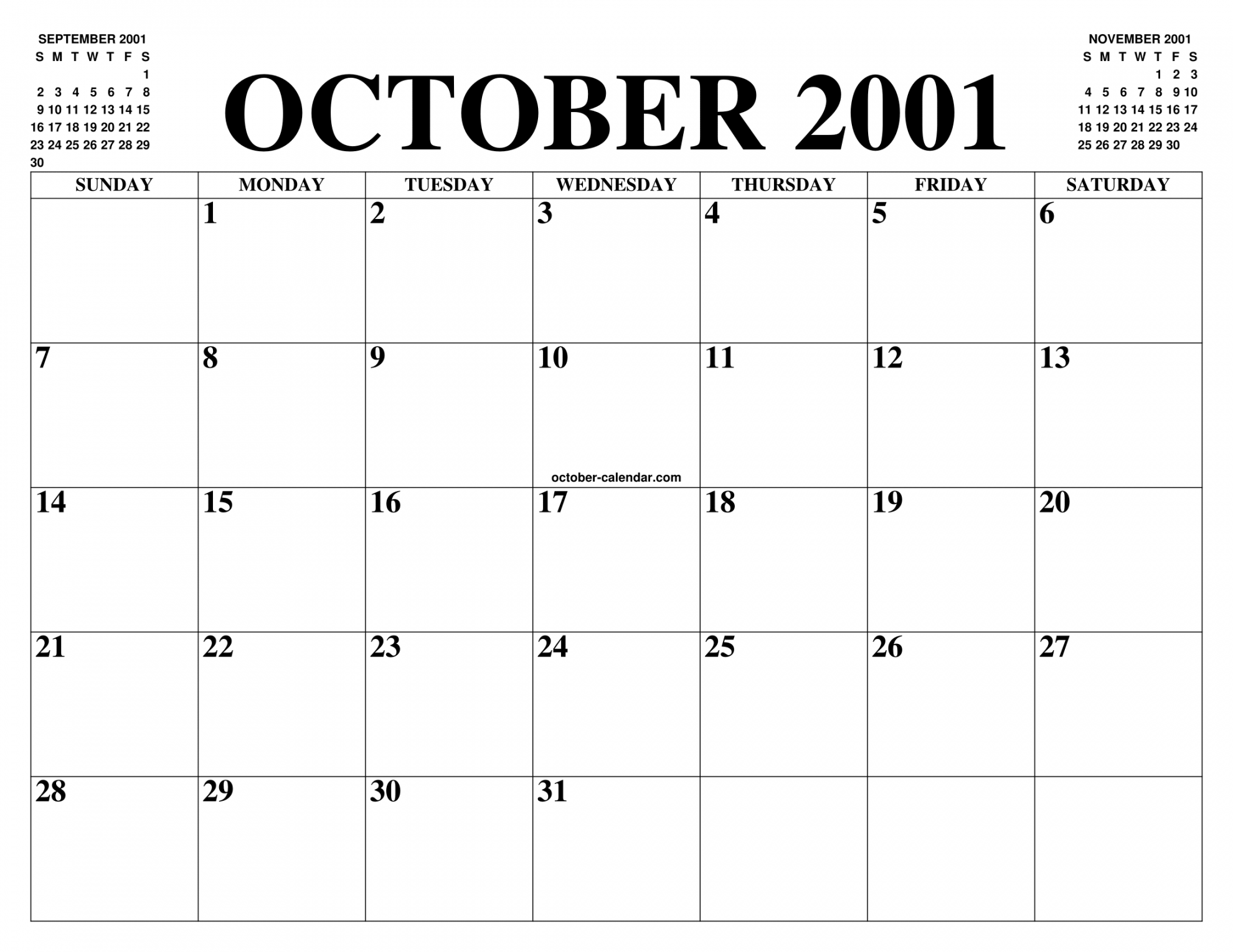 OCTOBER  CALENDAR OF THE MONTH: FREE PRINTABLE OCTOBER