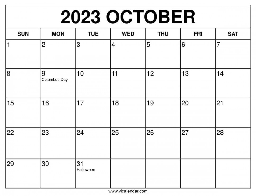 October  Calendar Printable Templates with Holidays