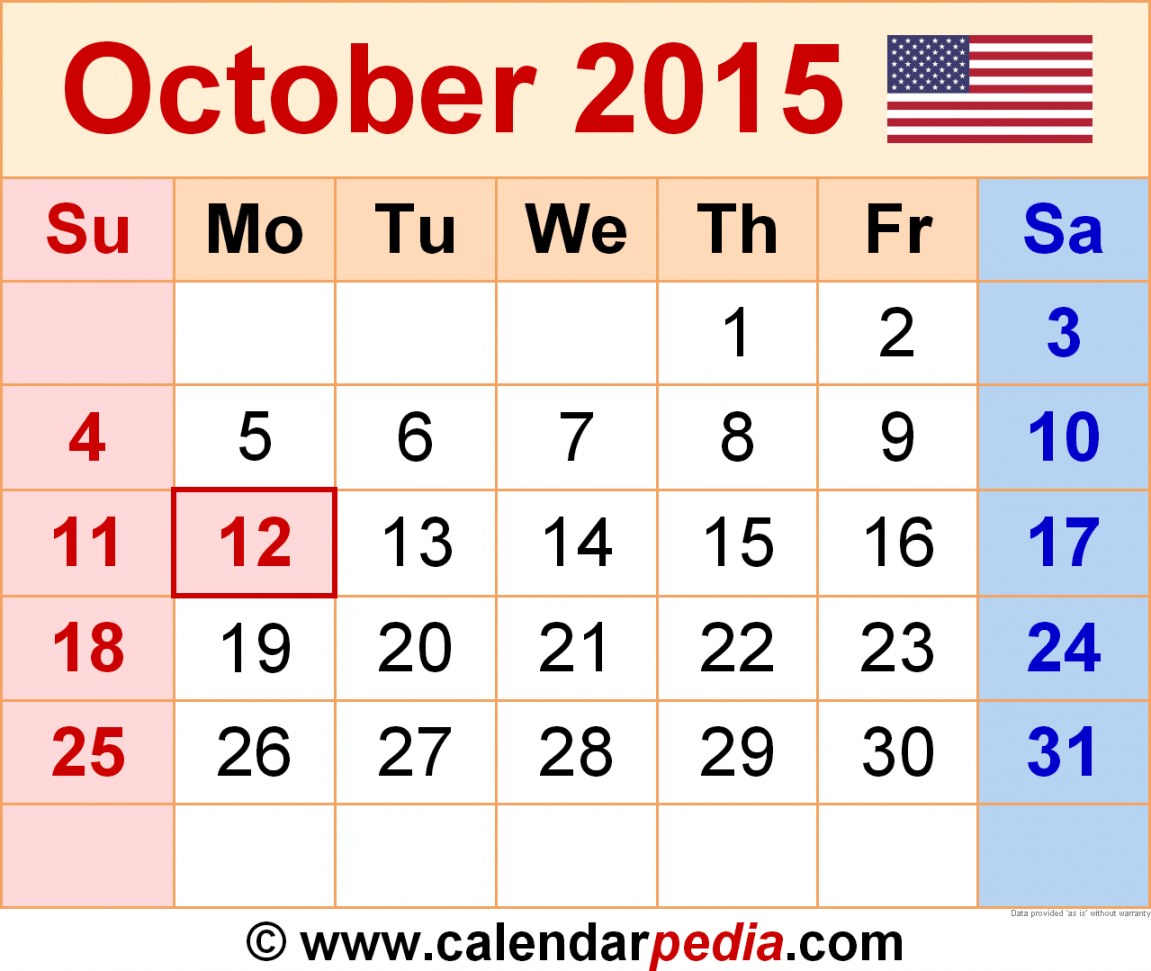 October  Calendar  Templates for Word, Excel and PDF