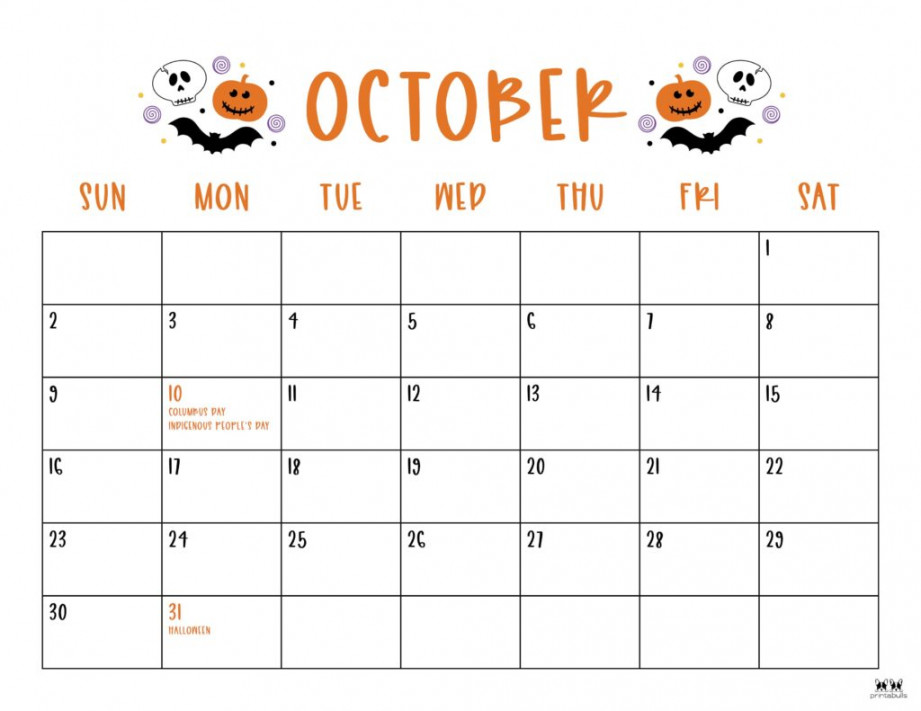 October  Calendars -  FREE Printables  Printabulls