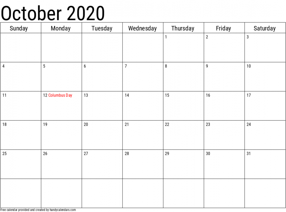 October Calendars - Handy Calendars