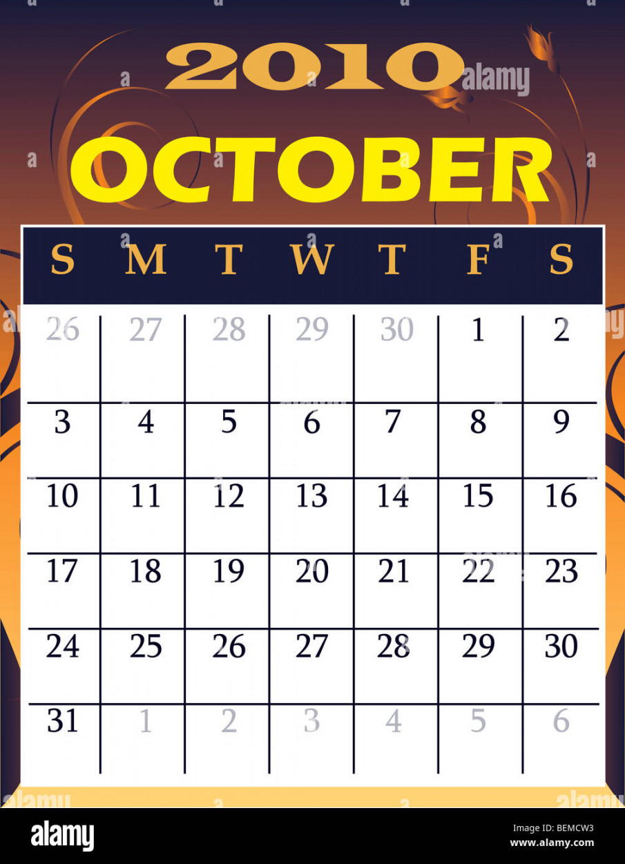 October Calender Stock Photo - Alamy
