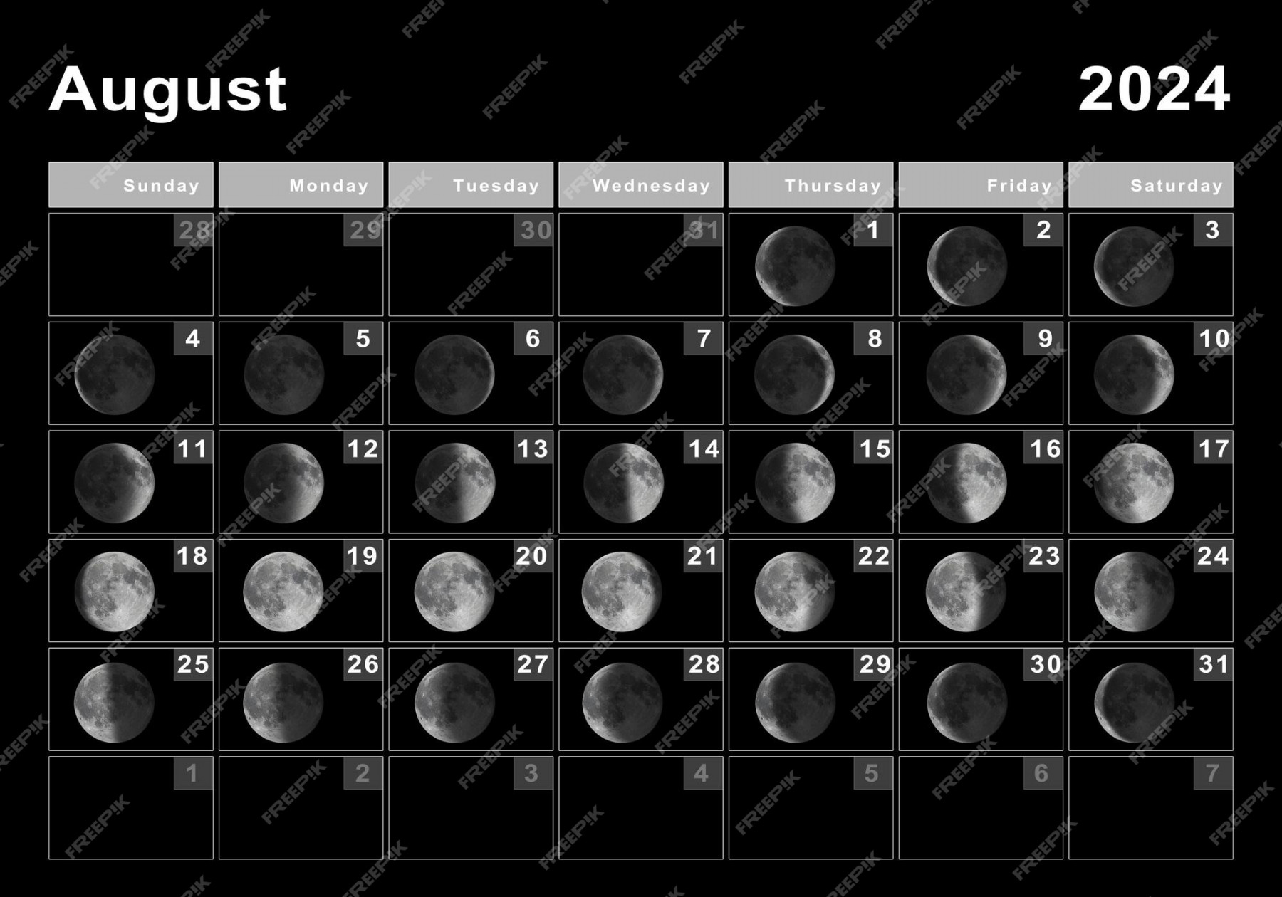 Premium Photo  August  lunar calendar, moon cycles, moon phases