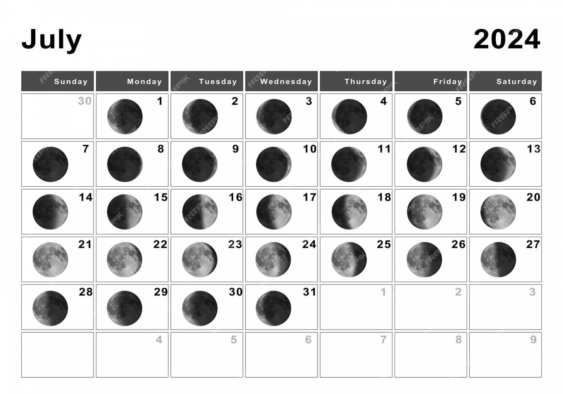Premium Photo  July  lunar calendar, moon cycles, moon phases