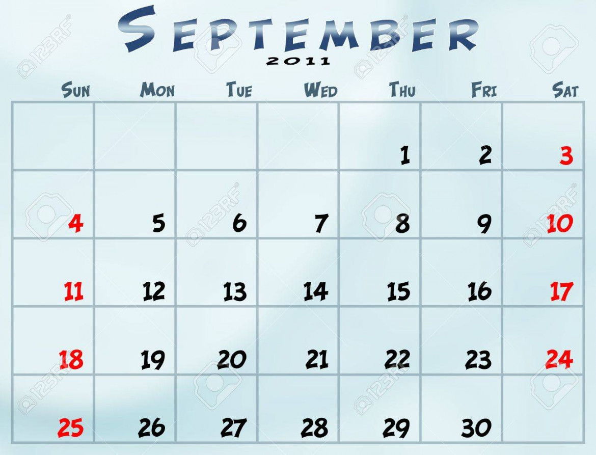 September  Calendar From Sunday To Saturday Stock Photo