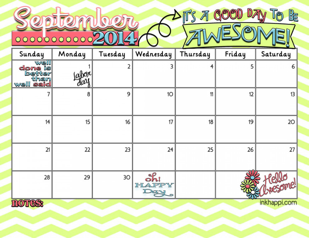 September  Calendar Its a good day to be Awesome! - inkhappi