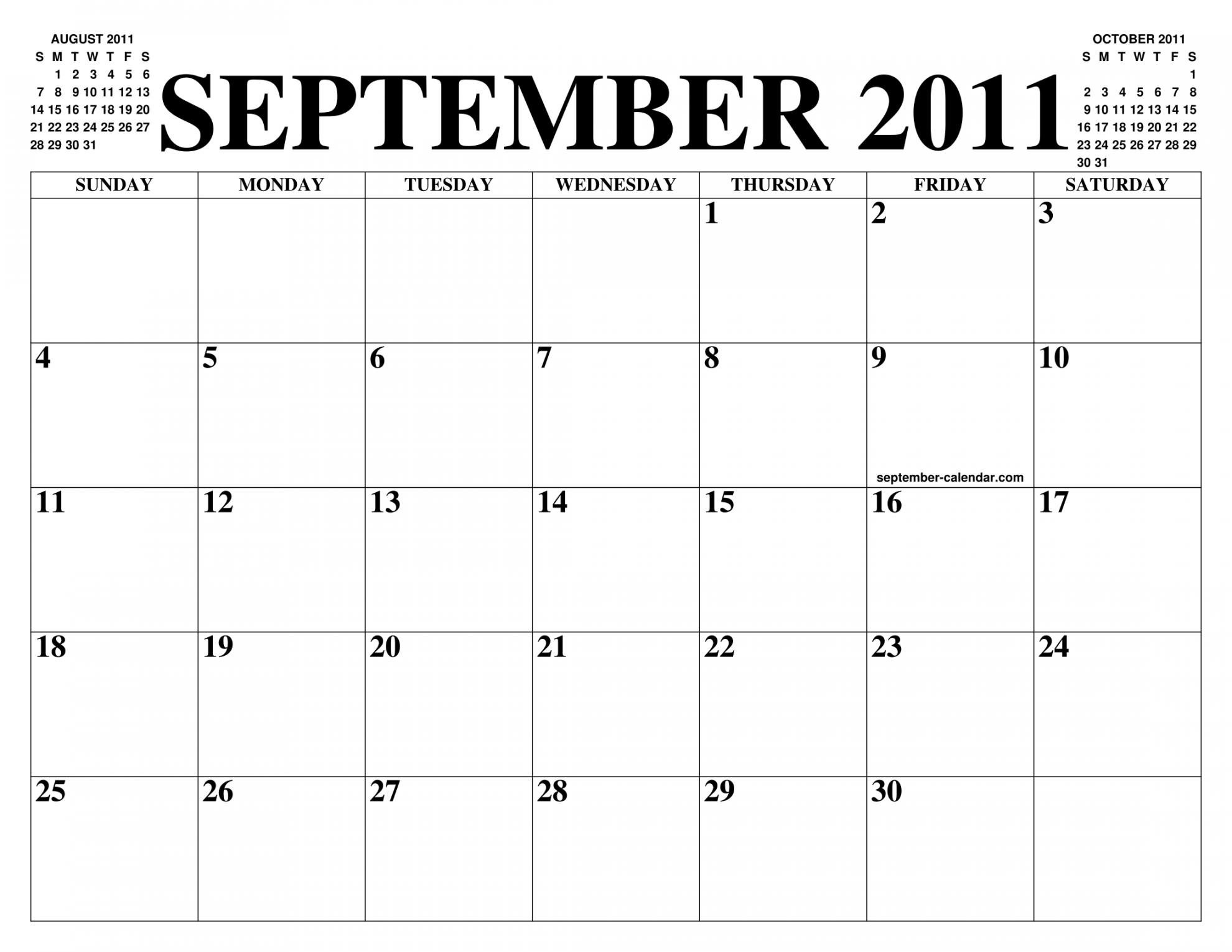 SEPTEMBER  CALENDAR OF THE MONTH: FREE PRINTABLE SEPTEMBER