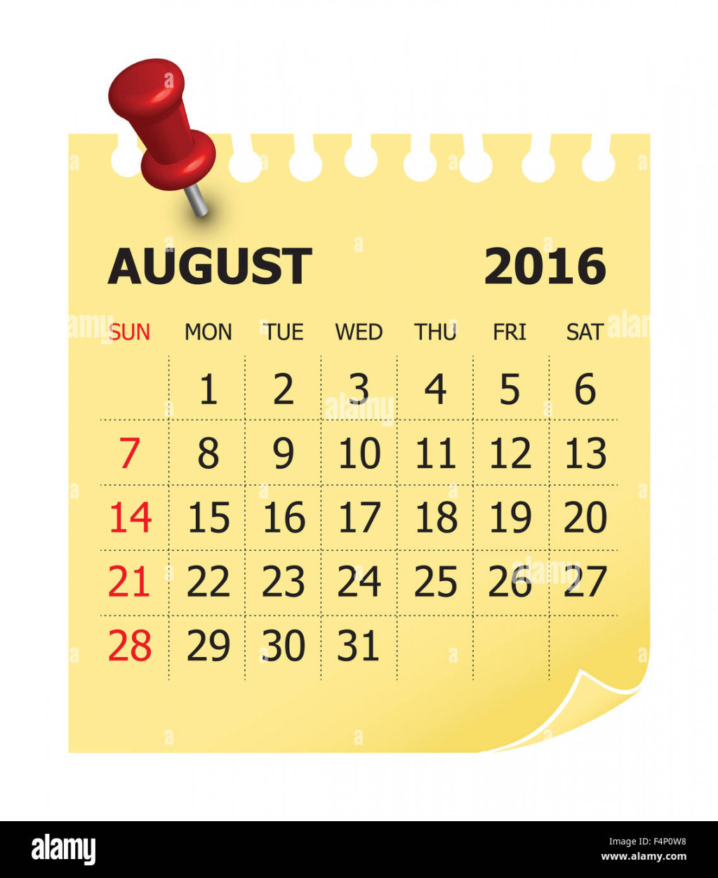 Simple calendar for August  Stock Photo - Alamy