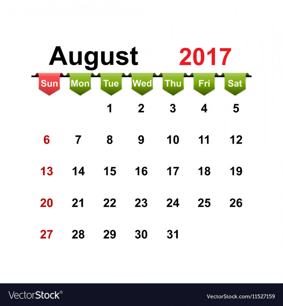 Simple calendar  year august month Royalty Free Vector