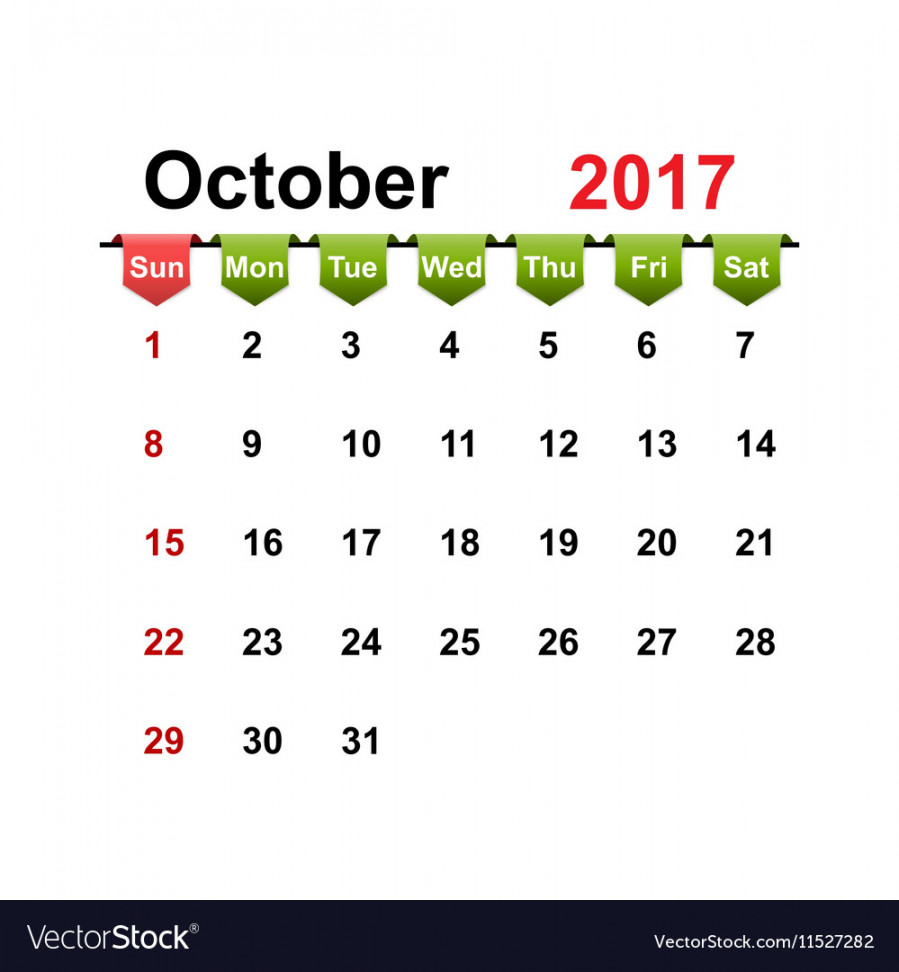 Simple calendar  year october month Royalty Free Vector