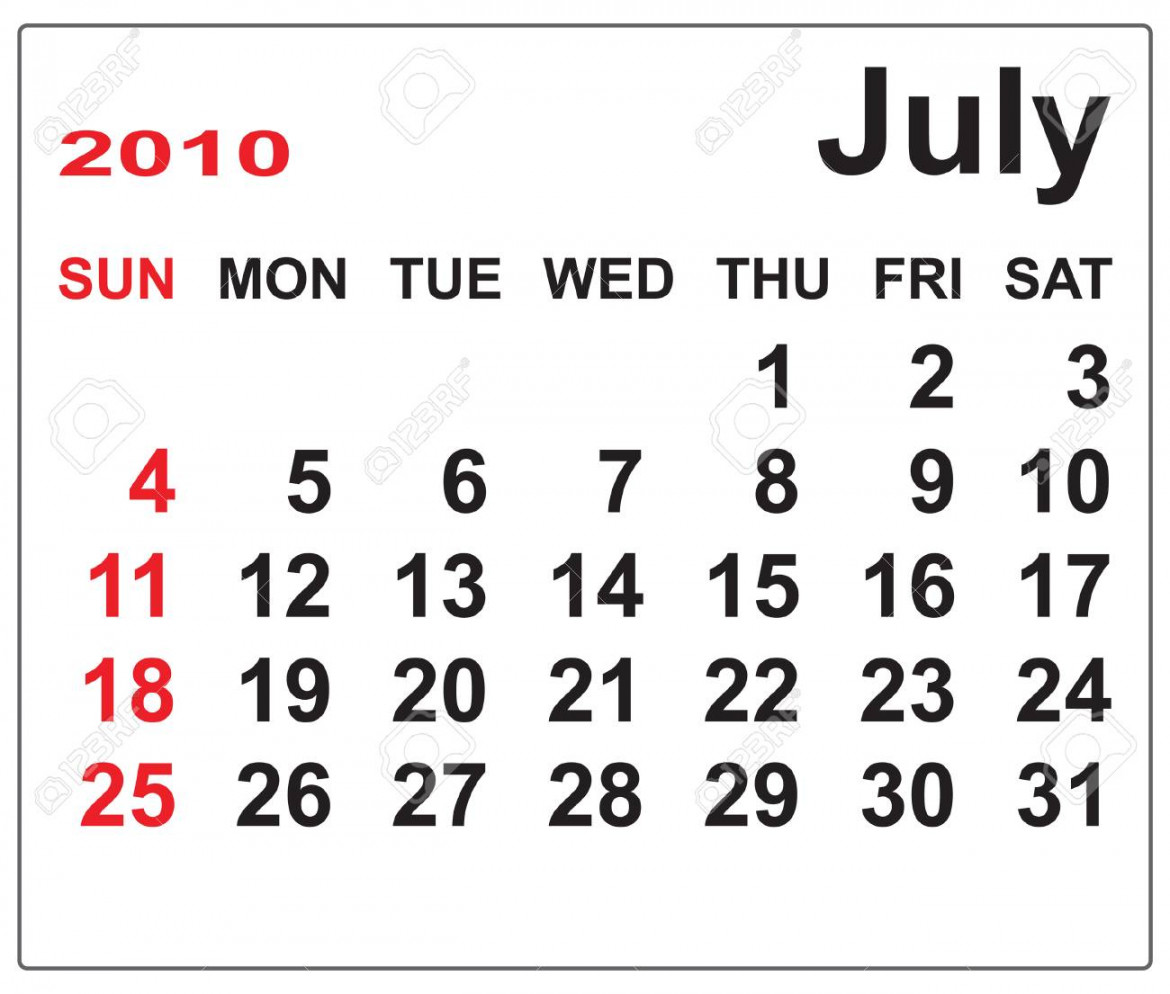 Template For Calendar Of July