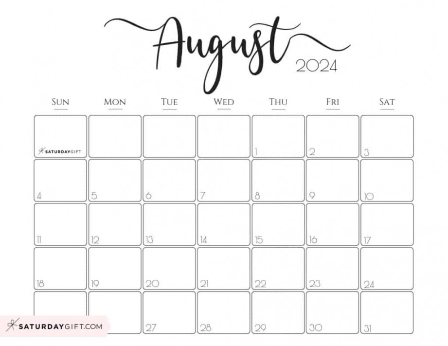 August  Calendar -  Cute & FREE Printables  SaturdayGift