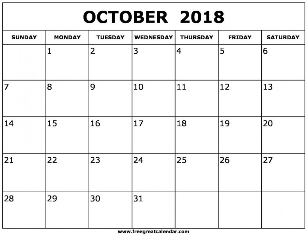 Blank October  Calendar Printable  by Gloria Wilson  Medium
